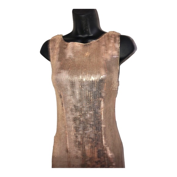 Nanette lepore gold Sequin Fringe flapper style low cut back Midi-Dress size 10 - Picture 11 of 15